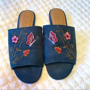 Nanette Lepore Valentina Teal Embroidered Sandals